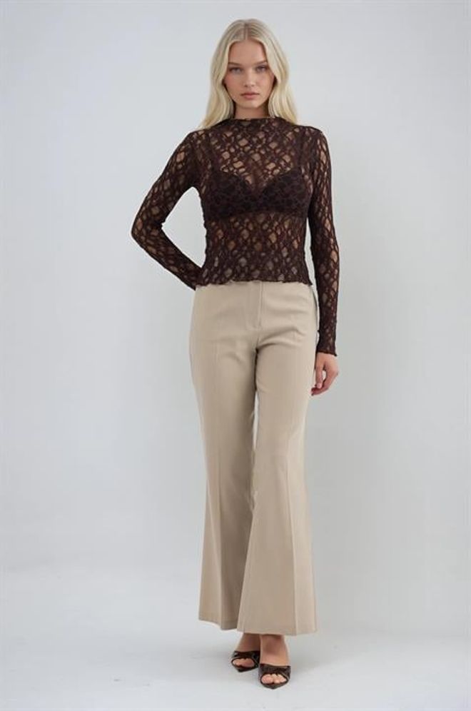 Sobe Istanbul بلوزة بني، قصّة ضيقة، رقبة طويلة، بأكمام طويلة ملابس بالجملة رَسمِيّ