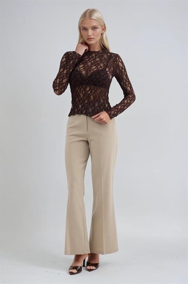 Sobe Istanbul بلوزة بني، قصّة ضيقة، رقبة طويلة، بأكمام طويلة ملابس بالجملة 1