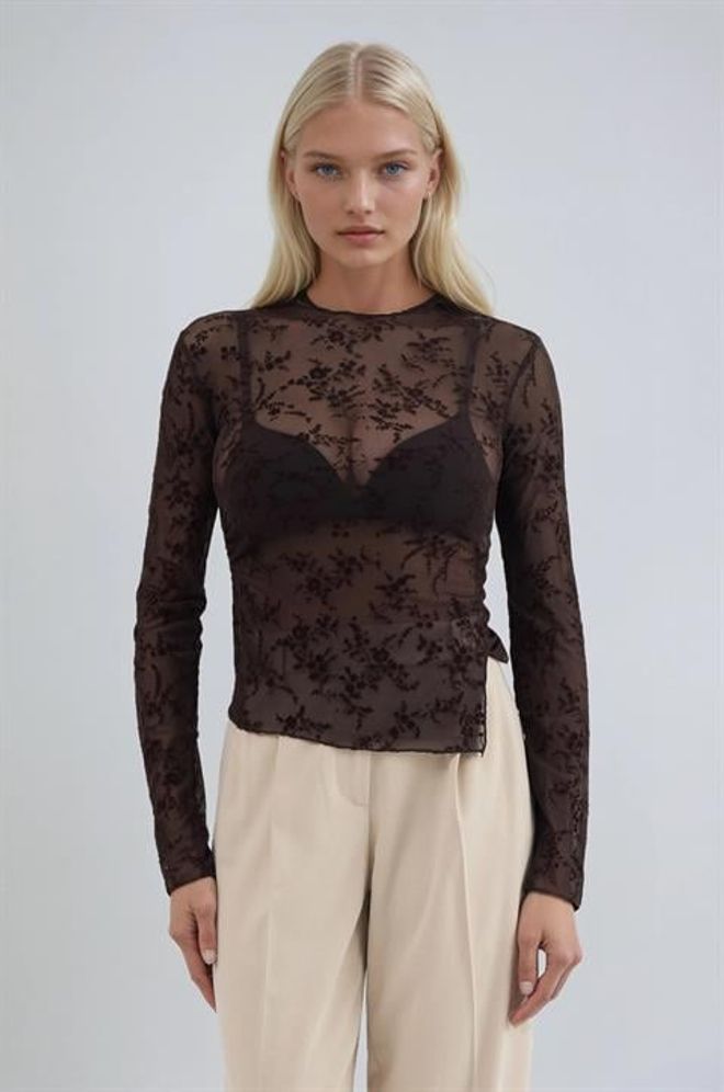 Sobe Istanbul Schwarze Florale Slim Fit Bluse Mit Langen Ärmeln Großhandelskleidung Jahrgang