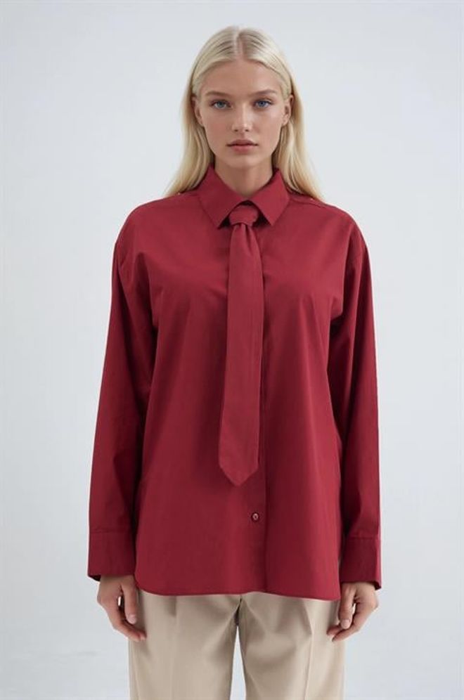 Sobe Istanbul Camisa Rojo Clarete Con Cuello Polo Y Cierre Abotonado Ropa al por mayor Casual