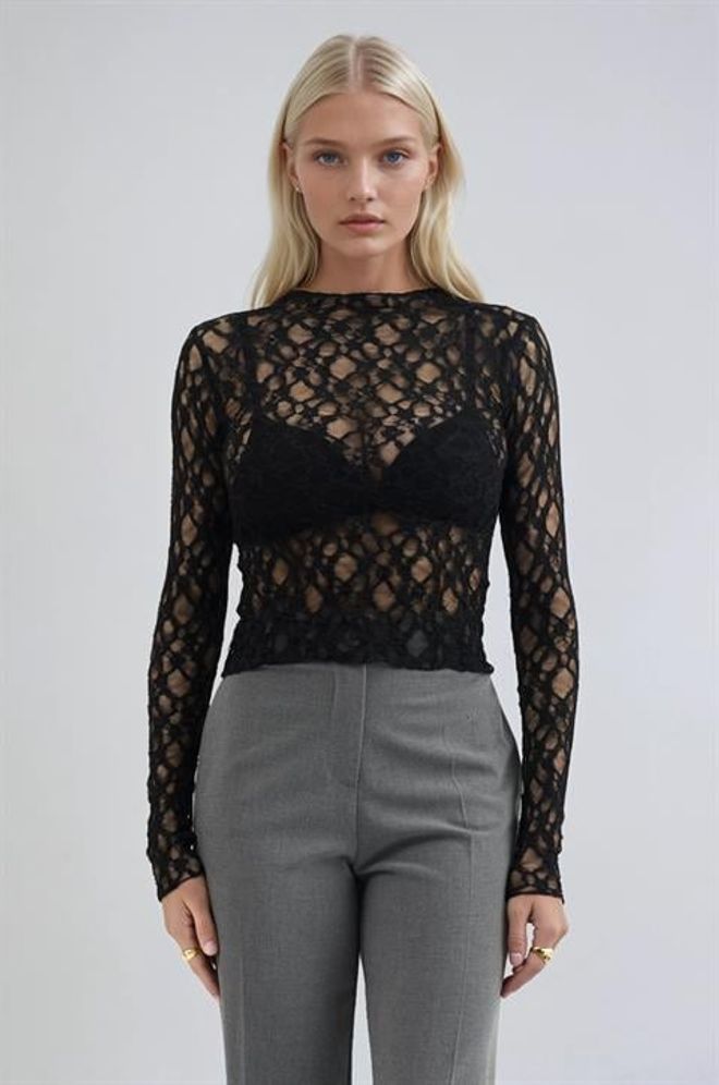 Sobe Istanbul Črna Bluza Seksi Eleganten Ozek Dolgi Rokav Oblačila na debelo 1