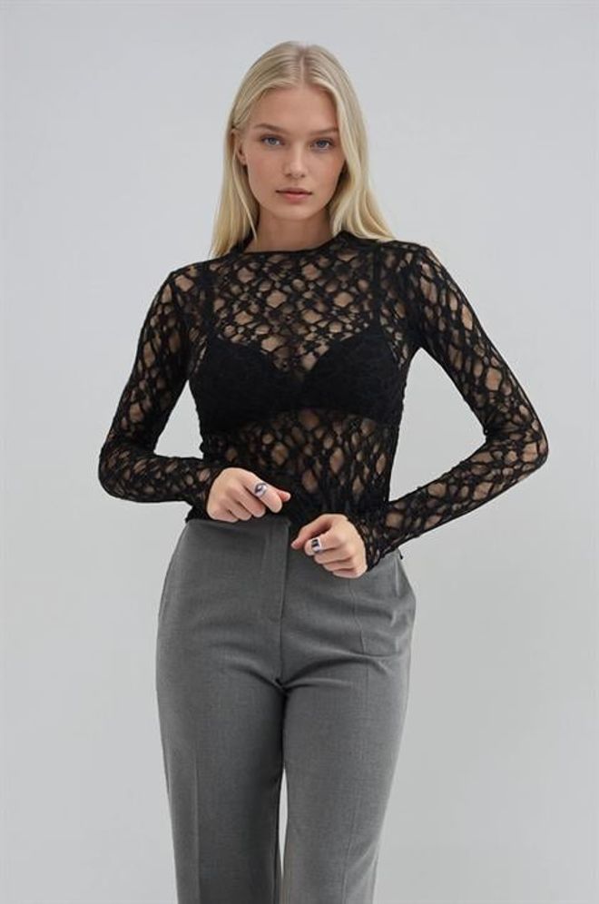 Sobe Istanbul Črna Bluza Seksi Eleganten Ozek Dolgi Rokav Oblačila na debelo Seksi