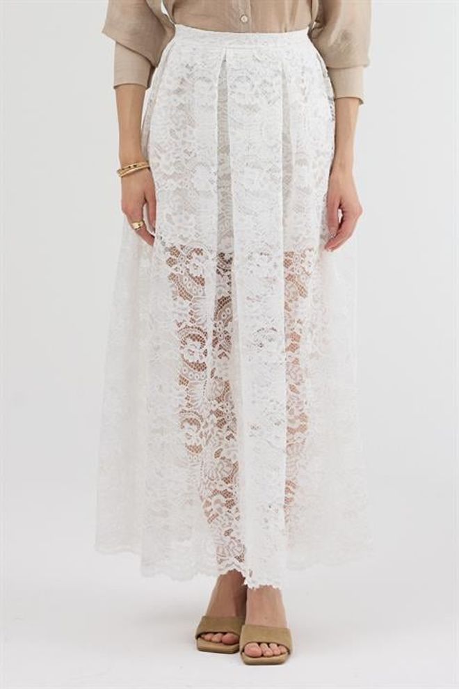 Sobe Istanbul Weißer Eleganter A Linien Maxi Rock Zum Hineinschlüpfen Großhandelskleidung Modest