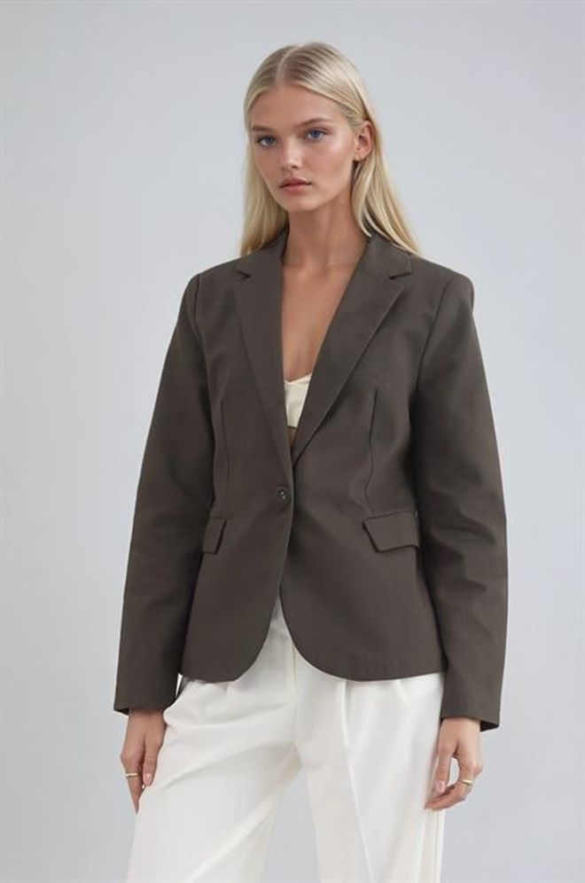 Sobe Istanbul Brown Single Breasted Blazer Jacket Wholesale Clothing Spring
