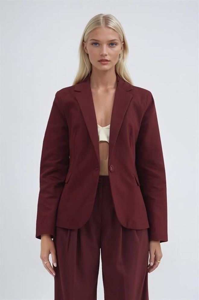 Sobe Istanbul Bordeauxrood Jas Blazer Met Één Rij Knopen Groothandel Kleding Casual