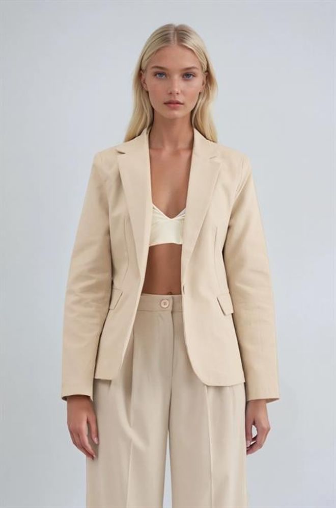 Sobe Istanbul Beige Elegante Blazer Met Één Rij Knopen Jas Groothandel Kleding Casual