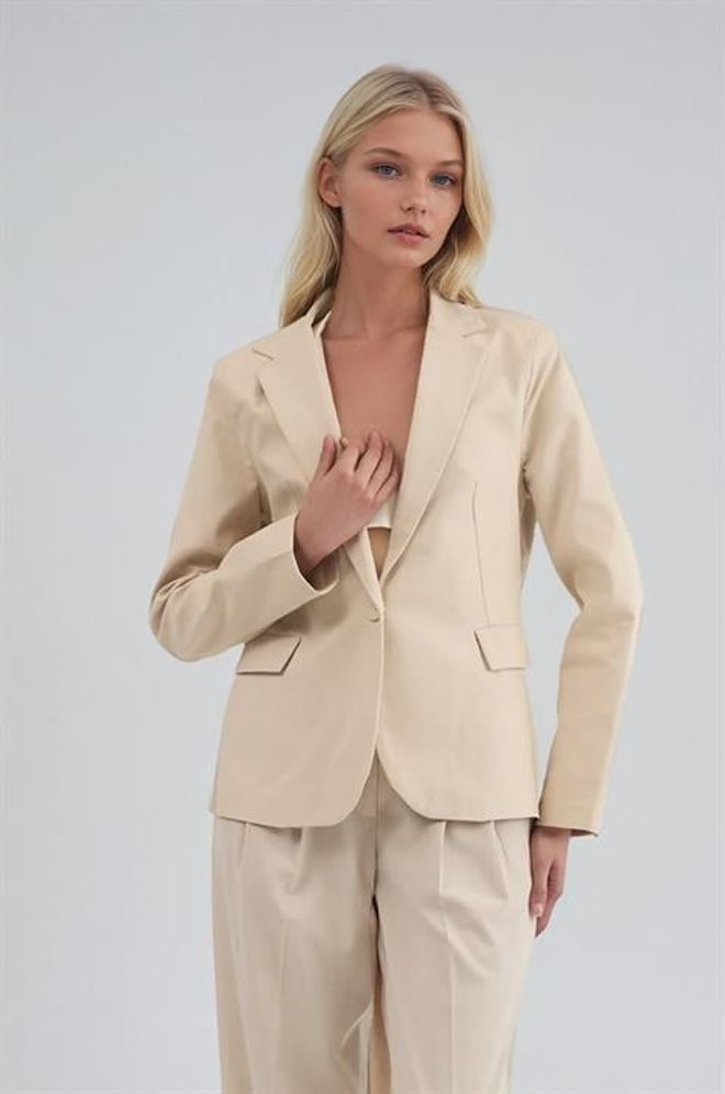 Sobe Istanbul Beige Elegant Single Breasted Blazer Jacket Wholesale Clothing Work