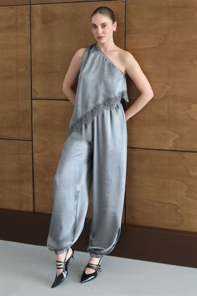 Sobe Istanbul Sivo Eleganten Oversized Jogger Set Oblačila na debelo Ležerno