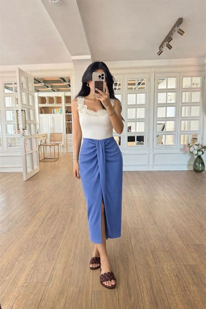 Sobe Istanbul Albastru Elegant Formal Sexy Casual Petrecută Midi Fustă Îmbrăcăminte cu ridicata Casual