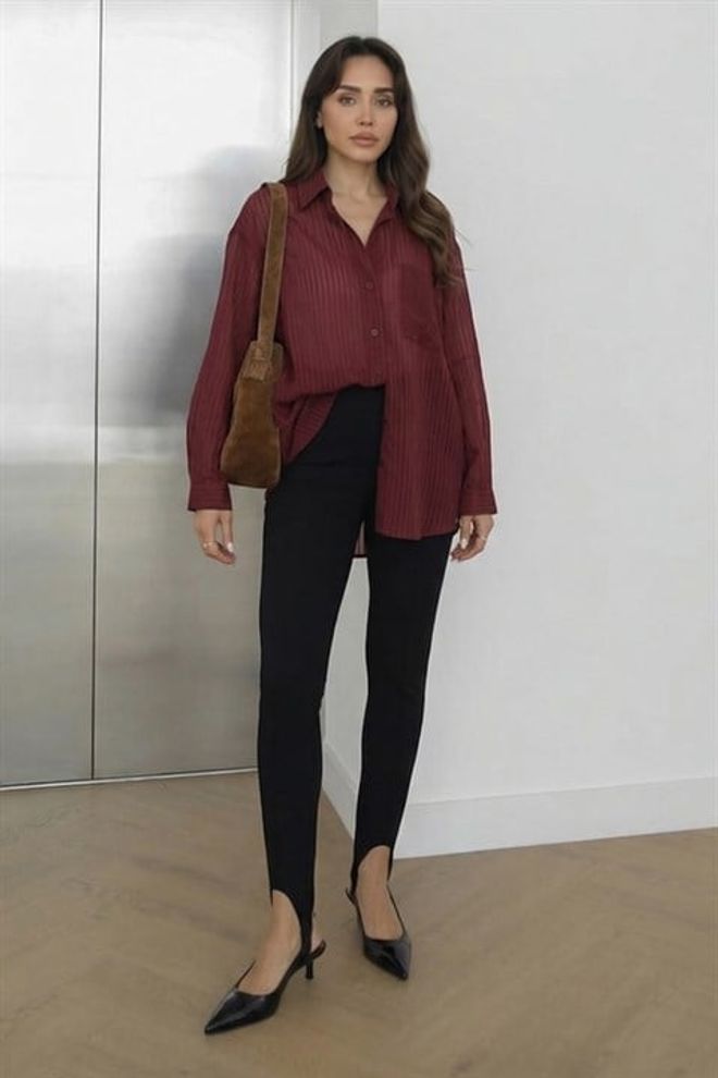 Sobe Istanbul Tamsiai Raudona Dryžuota Ilga Marškiniai Su Šalio Apykakle Didmeninė prekyba drabužiais Kokteilinė