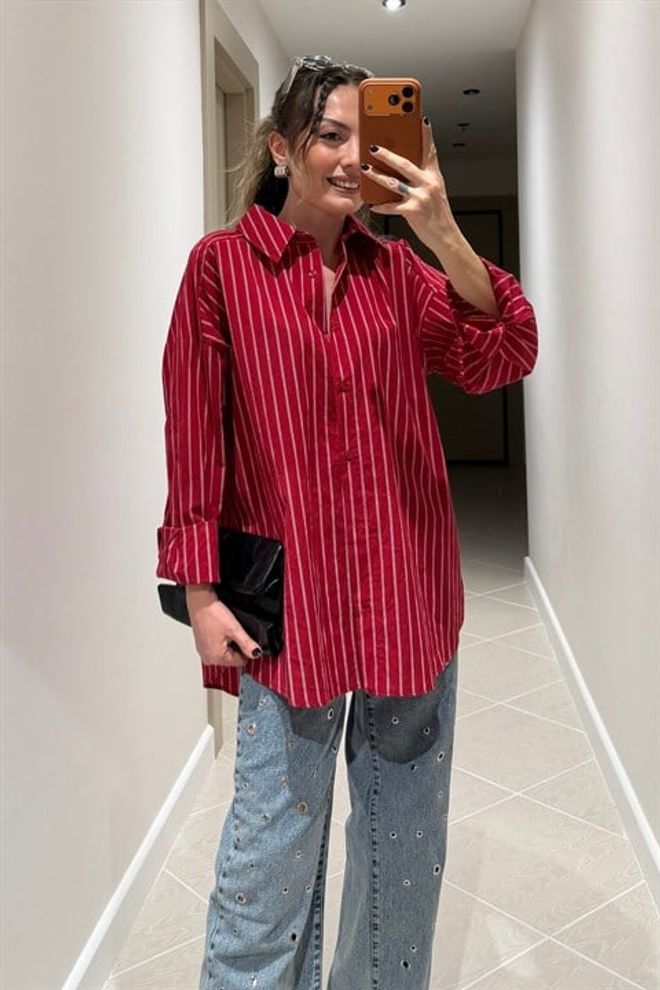 Sobe Istanbul Czerwona Pasiaste Casual Streetwear Koszula Hurtowa sprzedaż odzieży Casual