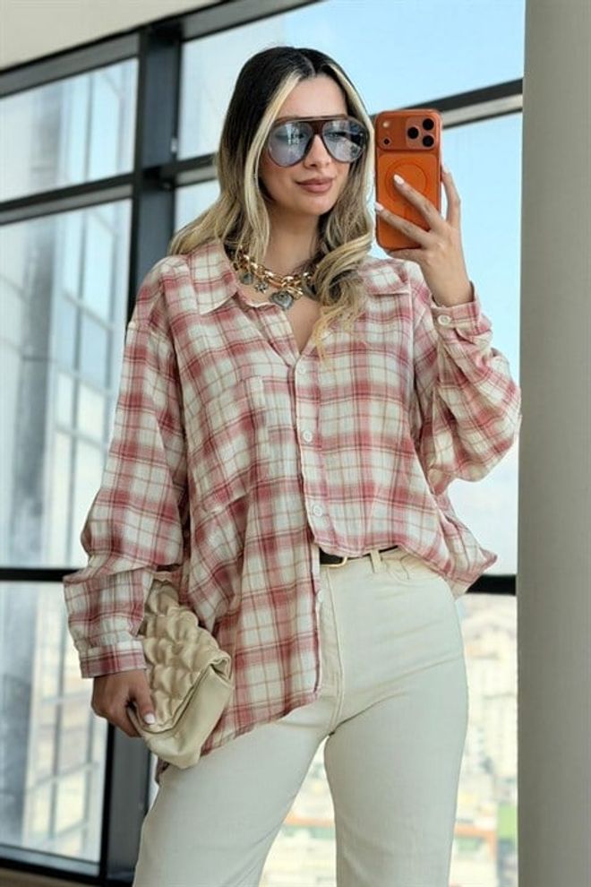 Sobe Istanbul Košeľa Mix Farieb S Kockovaným Vzorom A Vrúbkovaným Golierom Veľkoobchod s oblečením Neformálny