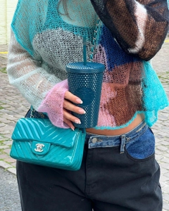 A wholesale clothing model wears sbe11604-colorful-sweater-turquoise, Turkish wholesale Sweater of Sobe