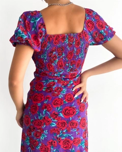 A wholesale clothing model wears 16607 - Dress - Purple And Red, Turkish wholesale Dress of Sobe
