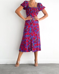 A wholesale clothing model wears 16607 - Dress - Purple And Red, Turkish wholesale Dress of Sobe