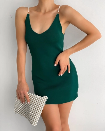 A wholesale clothing model wears  Dress - Green
, Turkish wholesale Dress of Sobe