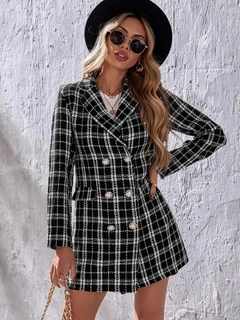 Een kledingmodel uit de groothandel draagt 25525 - Jacket And Skirt Suit - Black, Turkse groothandel Pak van Sobe