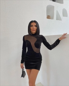 A wholesale clothing model wears 25210 - Dress - Black, Turkish wholesale Dress of Sobe