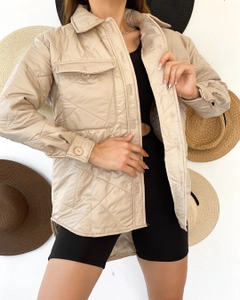 A wholesale clothing model wears 29856 - Jacket - Beige, Turkish wholesale Jacket of Sobe