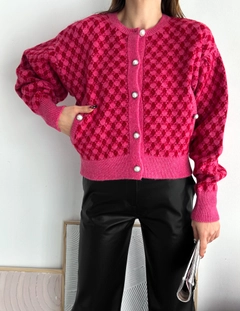 A wholesale clothing model wears 34033 - Cardigan And Bustier Set - Fuchsia, Turkish wholesale Cardigan of Sobe