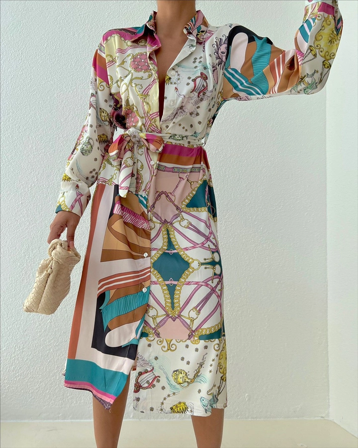 Ein Bekleidungsmodell aus dem Großhandel trägt 35287 - Dress - Mix Color, türkischer Großhandel Kleid von Sobe