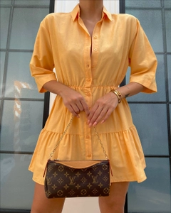 A wholesale clothing model wears 35304 - Shirt Dress - Yellow, Turkish wholesale Dress of Sobe