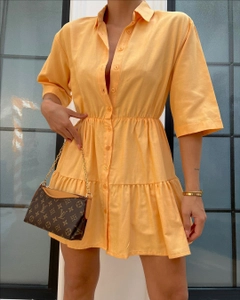 A wholesale clothing model wears 35304 - Shirt Dress - Yellow, Turkish wholesale Dress of Sobe