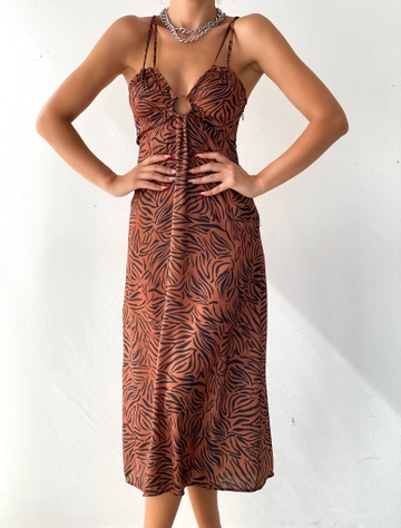A wholesale clothing model wears  Dress - Brown
, Turkish wholesale Dress of Sobe