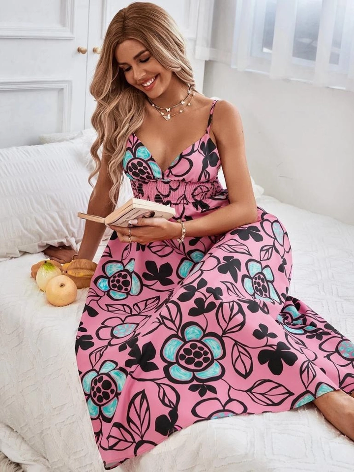 Ένα μοντέλο χονδρικής πώλησης ρούχων φοράει 35314 - Dress - Pink, τούρκικο Φόρεμα χονδρικής πώλησης από Sobe