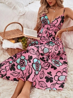 A wholesale clothing model wears 35314 - Dress - Pink, Turkish wholesale Dress of Sobe