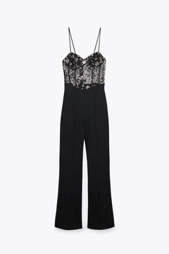 A wholesale clothing model wears 47499 - Overalls - Black, Turkish wholesale Jumpsuit of Sobe