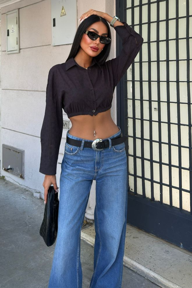 Sobe Istanbul Camisa Corta Festoneada Negro Ropa al por mayor Sexy