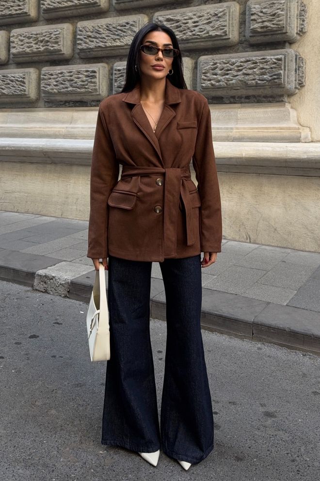 Sobe Istanbul Brown Elegant Single Breasted Blazer Jacket Wholesale Clothing Modest
