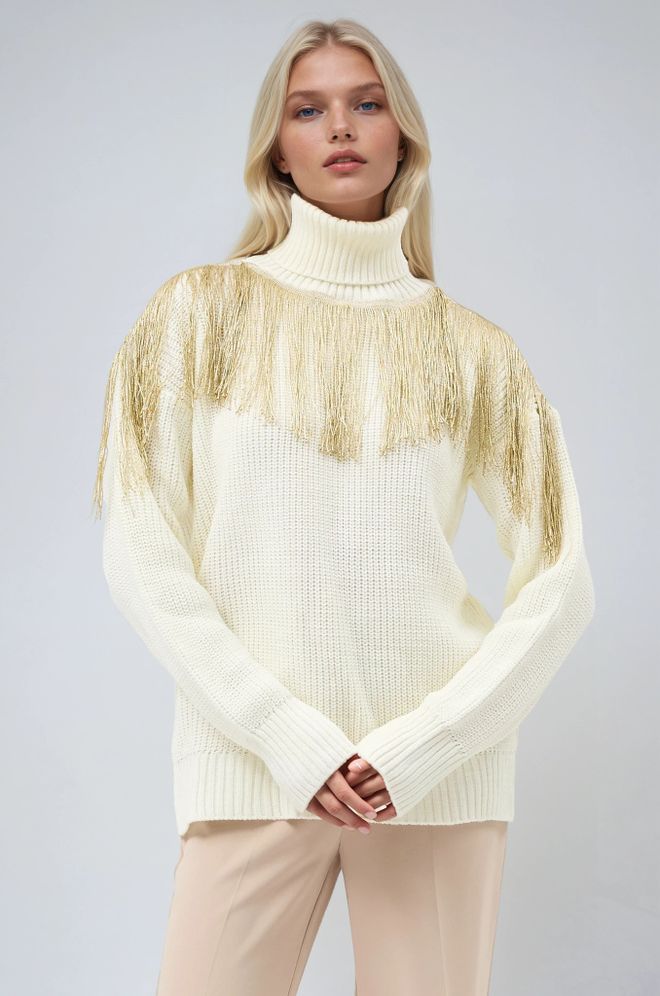 Sobe Istanbul Трикотажен Пуловер С Ресни Екрю Дрехи на едро Запознанства