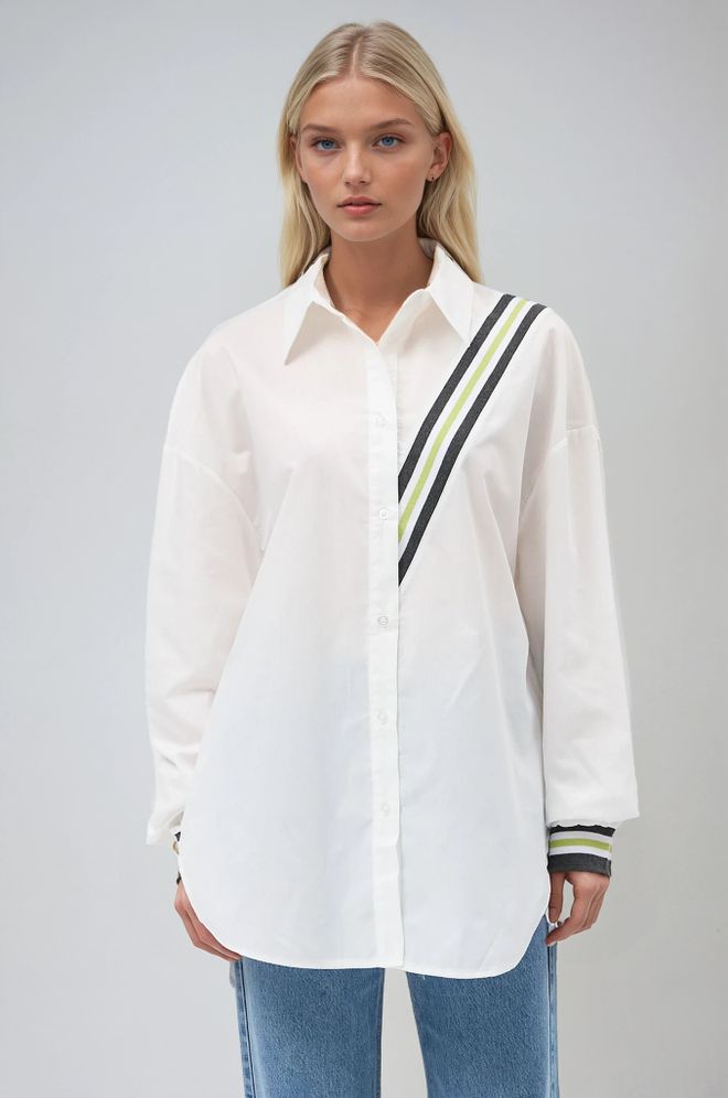 Sobe Istanbul Голяма Риза От Поплин С Детайли От Лента Екрю Дрехи на едро Небрежен