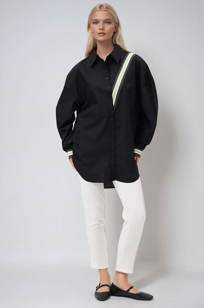 Sobe Istanbul Голяма Риза От Поплин С Детайли От Лента Черна Дрехи на едро Небрежен