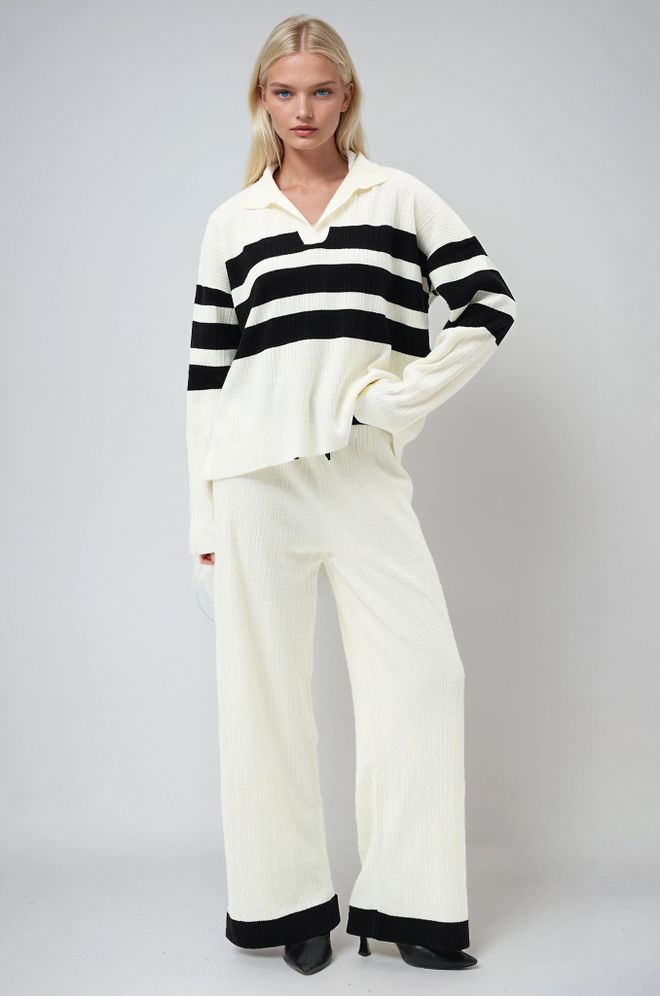 Sobe Istanbul Комплект Пуловер С Трикотаж На Райе Екрю Дрехи на едро Небрежен