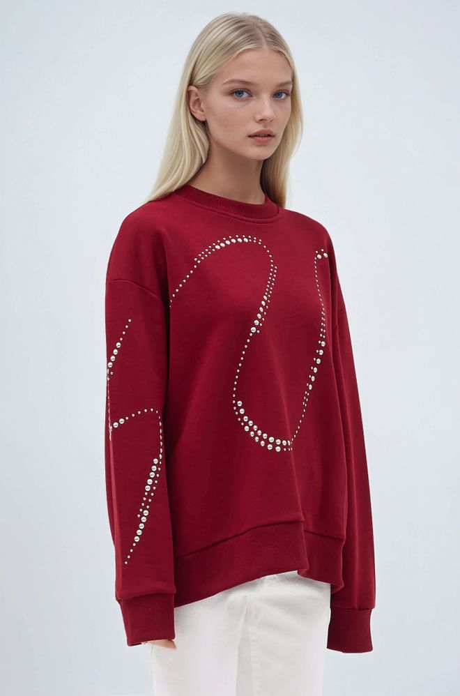 Sobe Istanbul سويت شيرت من الحجر الفضي أحمر كلاريت ملابس بالجملة غير رسمي