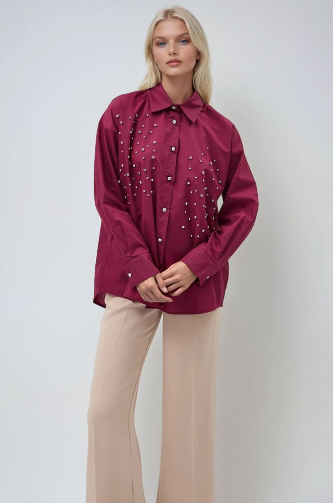 Sobe Istanbul قميص بوبلين مرصع بأحجار الكريستال ملابس بالجملة رائع