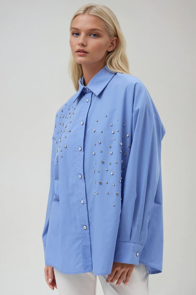 Sobe Istanbul قميص بوبلين مرصع بأحجار الكريستال ملابس بالجملة رائع