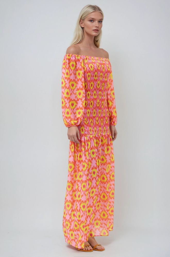 Sobe Istanbul فستان منقوش بياقة مادونا بتفاصيل جيبي ملابس بالجملة رائع