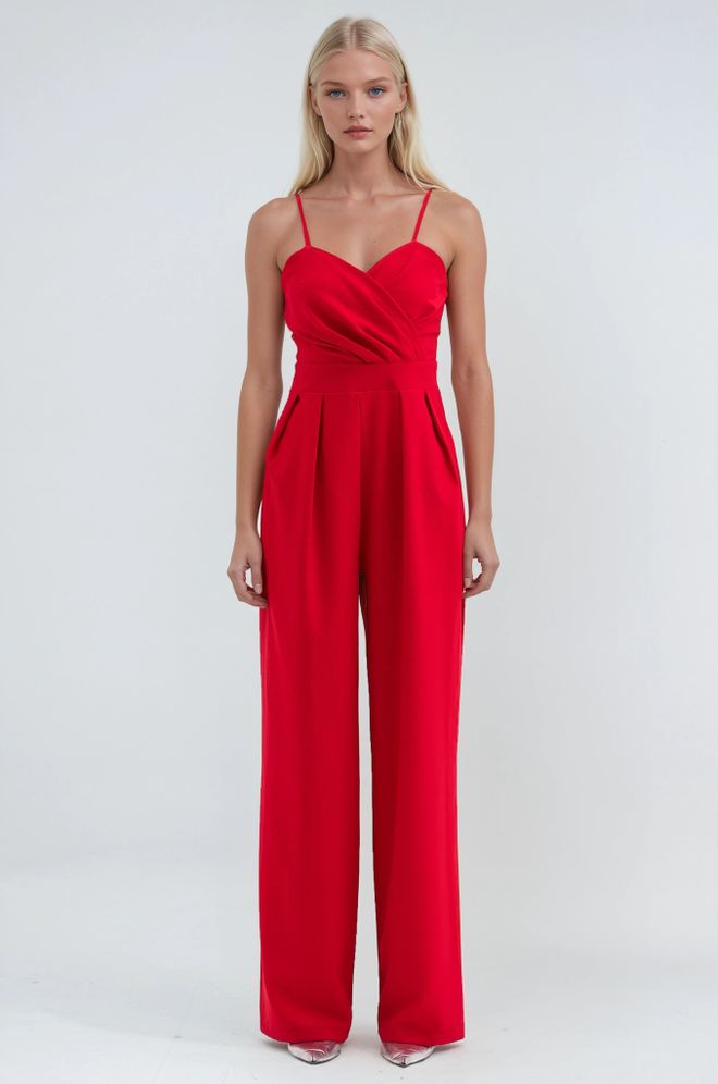 Sobe Istanbul Roter Slim Fit Ärmelloser Cami Jumpsuit Mit Herzausschnitt Großhandelskleidung Lässig