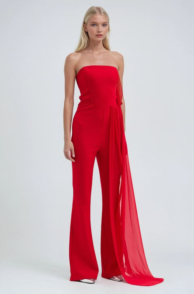 Sobe Istanbul Red Tailored Strapless Slim Fit Jumpsuit Wholesale Clothing 1