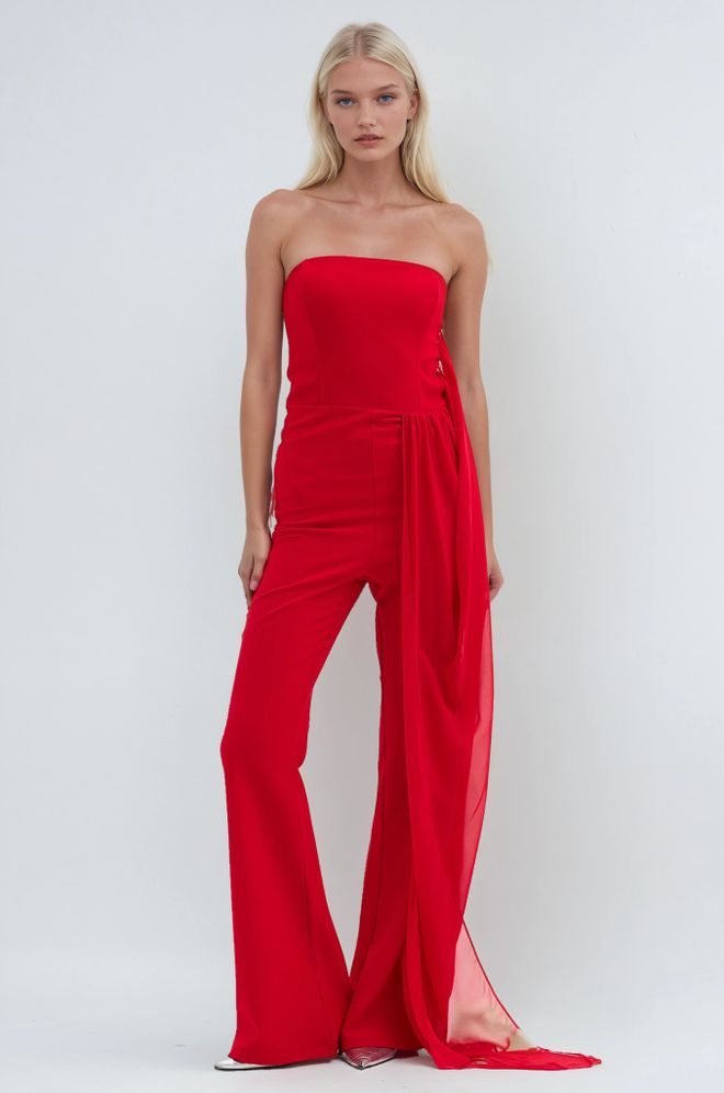 Sobe Istanbul Red Tailored Strapless Slim Fit Jumpsuit Wholesale Clothing Spring