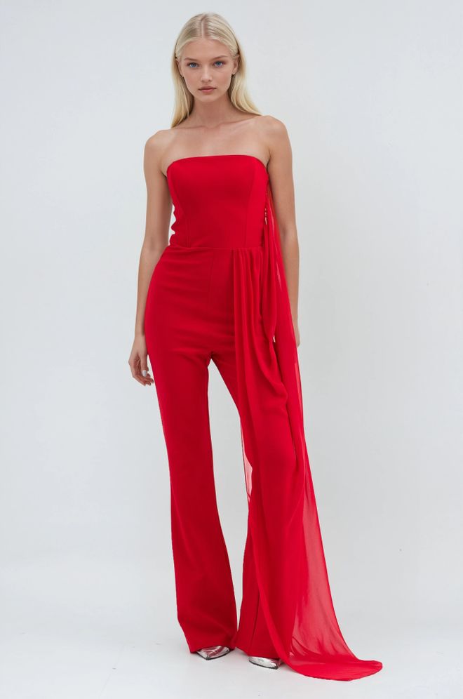 Sobe Istanbul Red Tailored Strapless Slim Fit Jumpsuit Wholesale Clothing Christmas