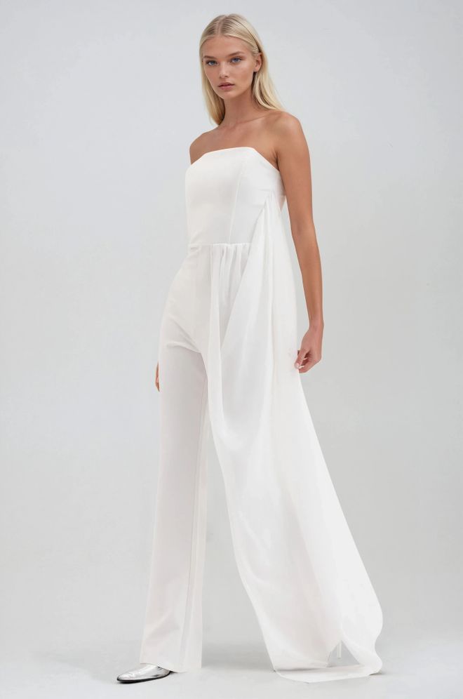 Sobe Istanbul White Tailored Slim Fit Strapless Jumpsuit Wholesale Clothing Cocktail
