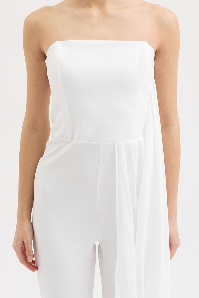 Sobe Istanbul White Tailored Slim Fit Strapless Jumpsuit Wholesale Clothing Sexy