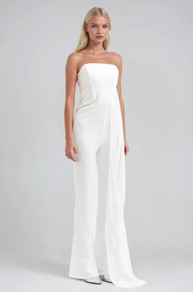 Sobe Istanbul White Tailored Slim Fit Strapless Jumpsuit Wholesale Clothing Spring