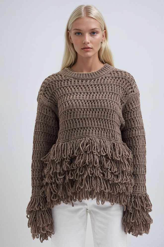 Sobe Istanbul Коричневый Свитер Оверсайз С Круглым Вырезом Оптовая продажа одежды Повседневный