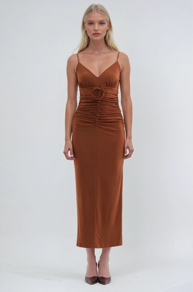 Sobe Istanbul Коричневое Элегантное Гламурное Соскальзывающее Платье Оптовая продажа одежды Винтаж